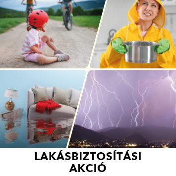 A képen különböző káresetek szerepelnek, árvízkár, beázás, baleset és viharos időjárás