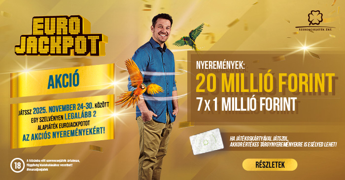 EURO JACKPOT akció - Nyeremények 20 Millió Forint, 7x1 millió Forint